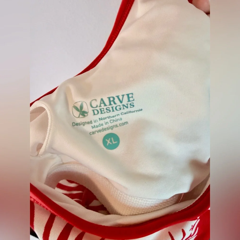 Carve Designs Stinson Tankini in Checkered Palm w/ Hot Red - Picture 6 of 6
